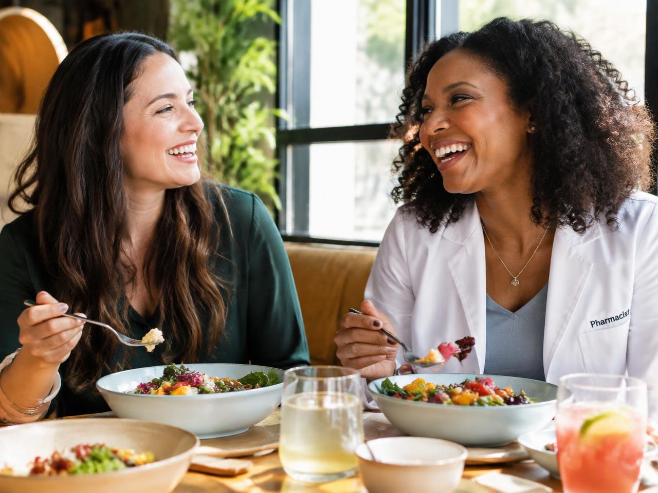 Friends laughing over dinner