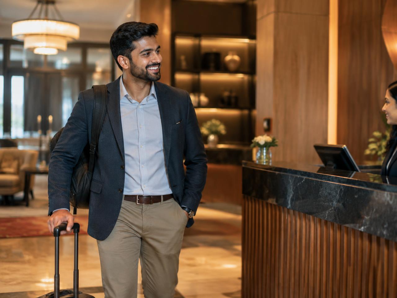 Professional checking into a hotel